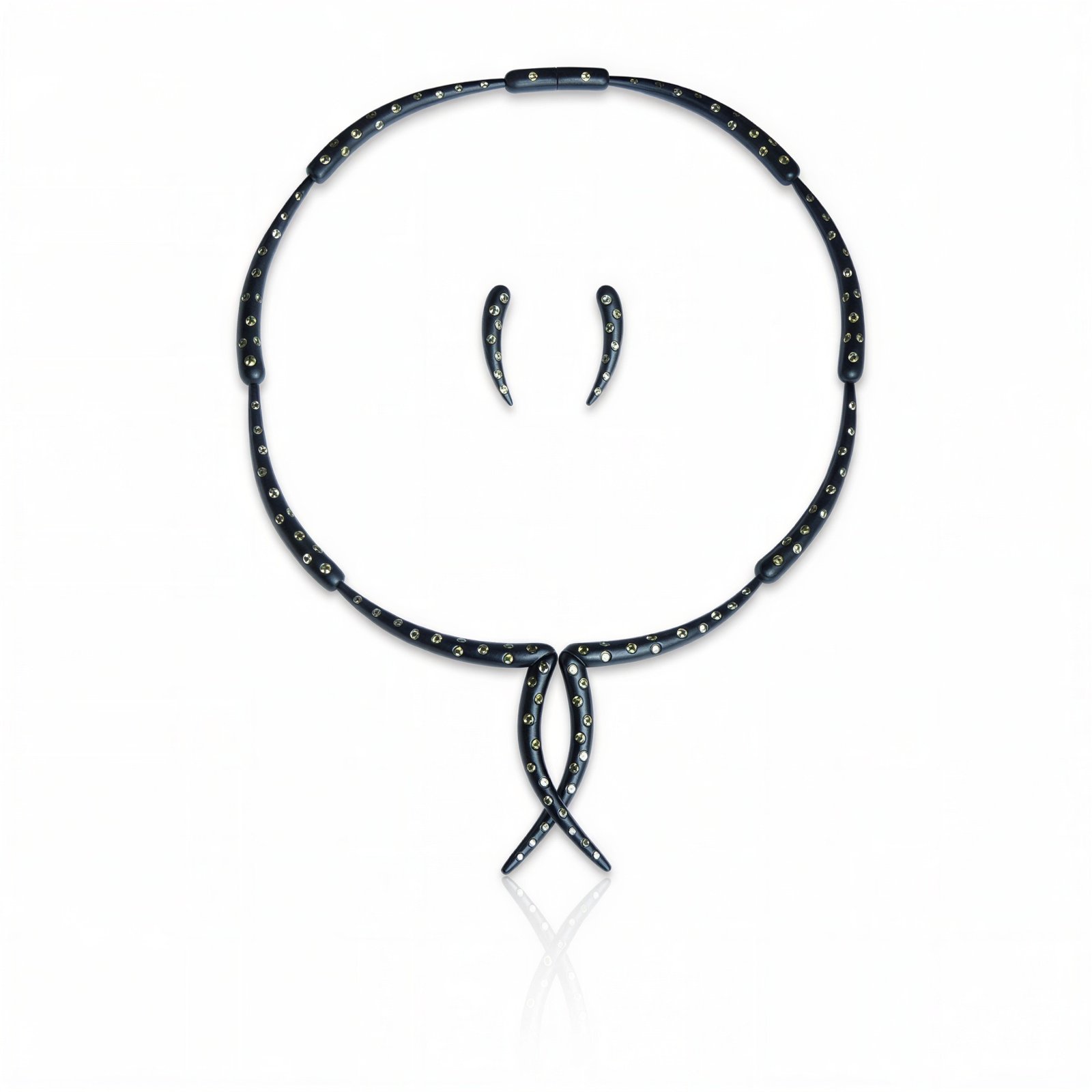 Long Teardrop Pair Black Rhodium with 9K White Diamonds