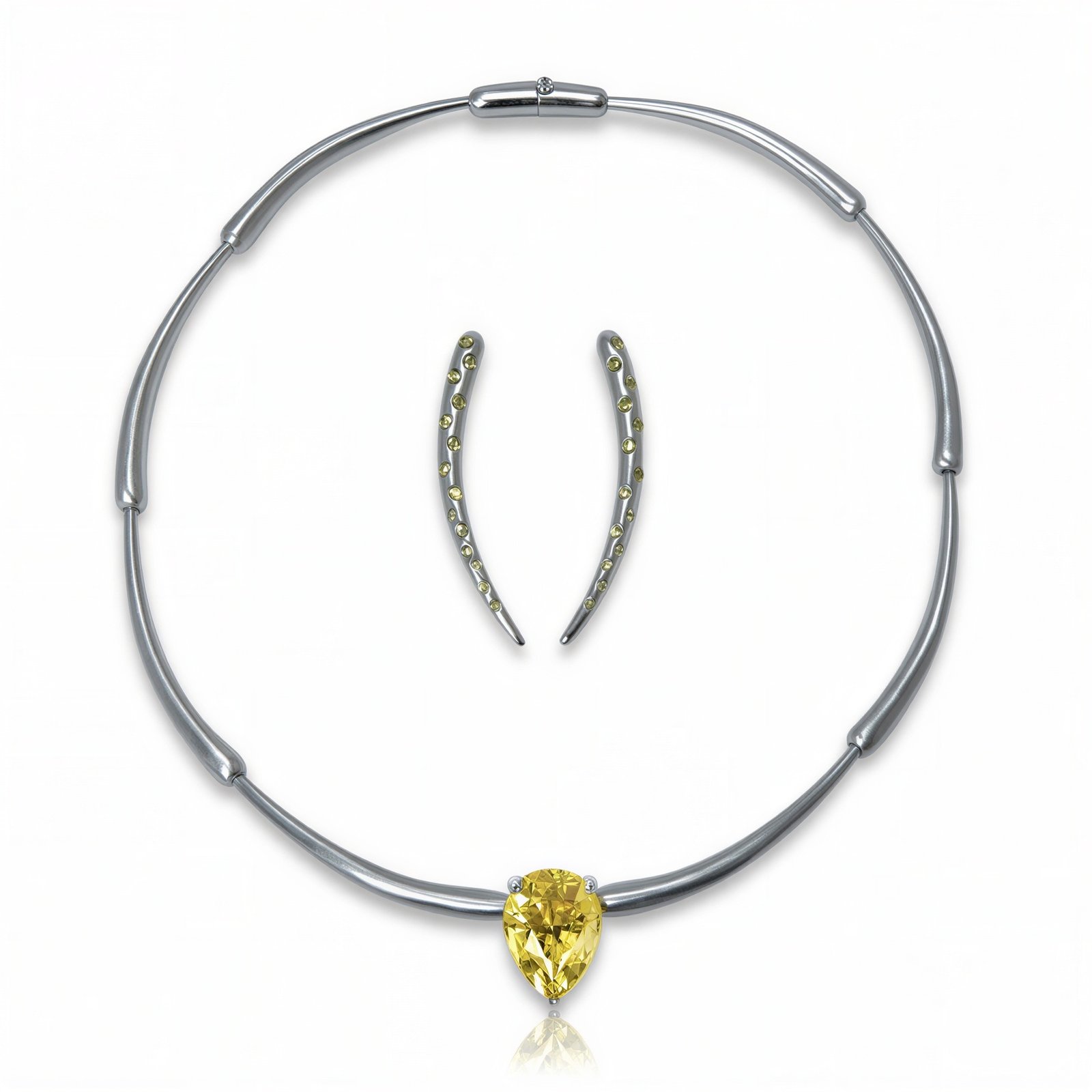 Long Teardrop Emblem Pair with Canary Diamonds