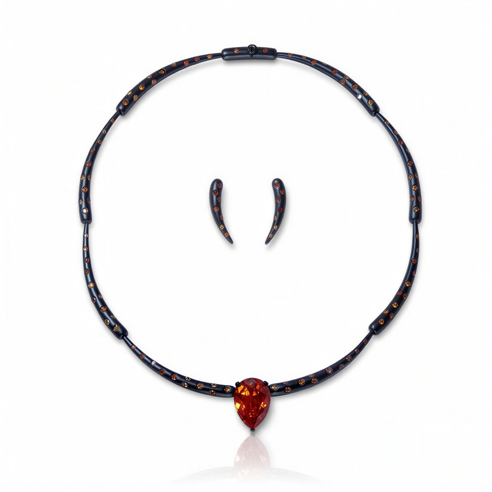 Long Teardrop Pair Black Rhodium with Orange Diamond