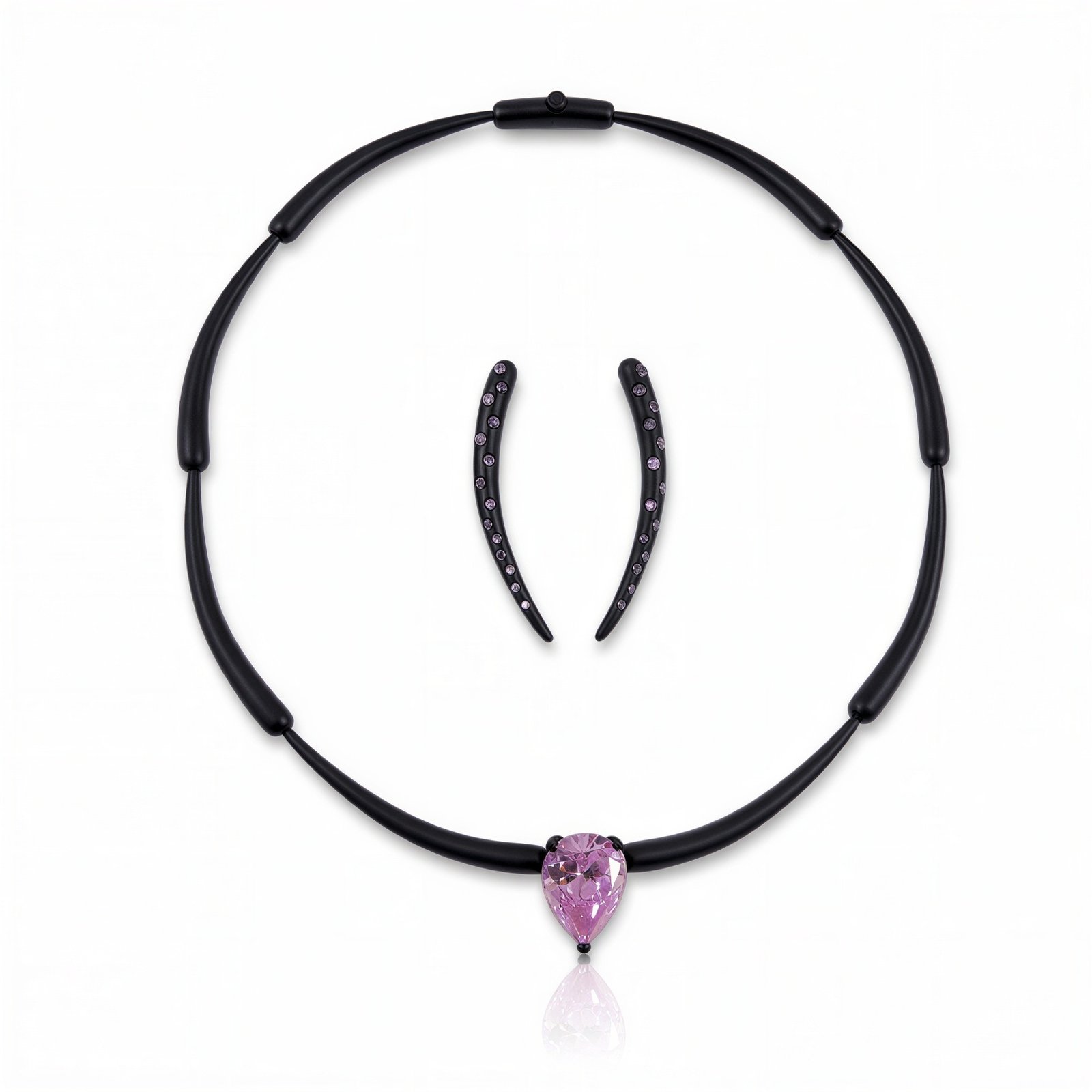 Long Teardrop Pair Black Rhodium with Pink Diamond