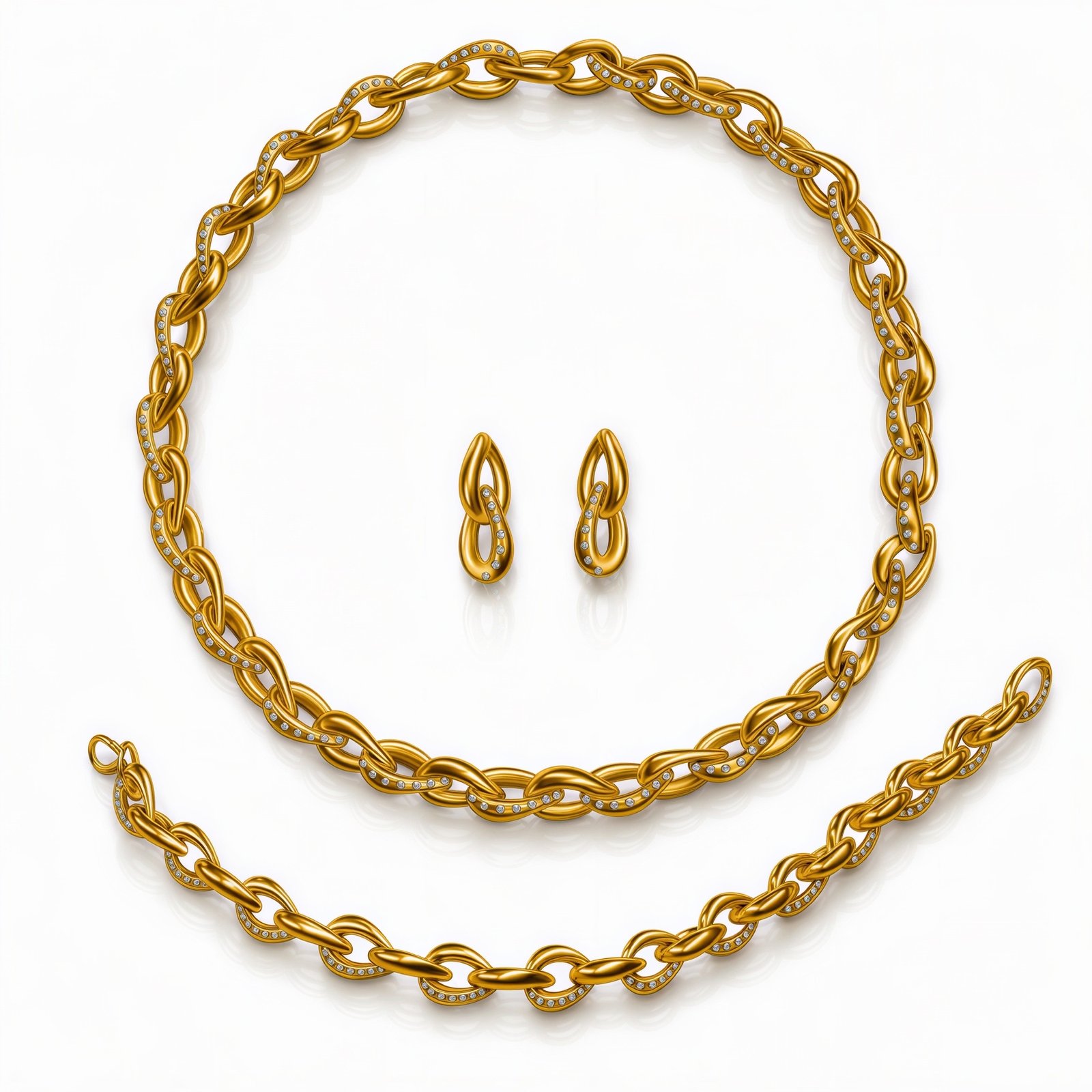 Signature Link Set Gold with White Diamonds