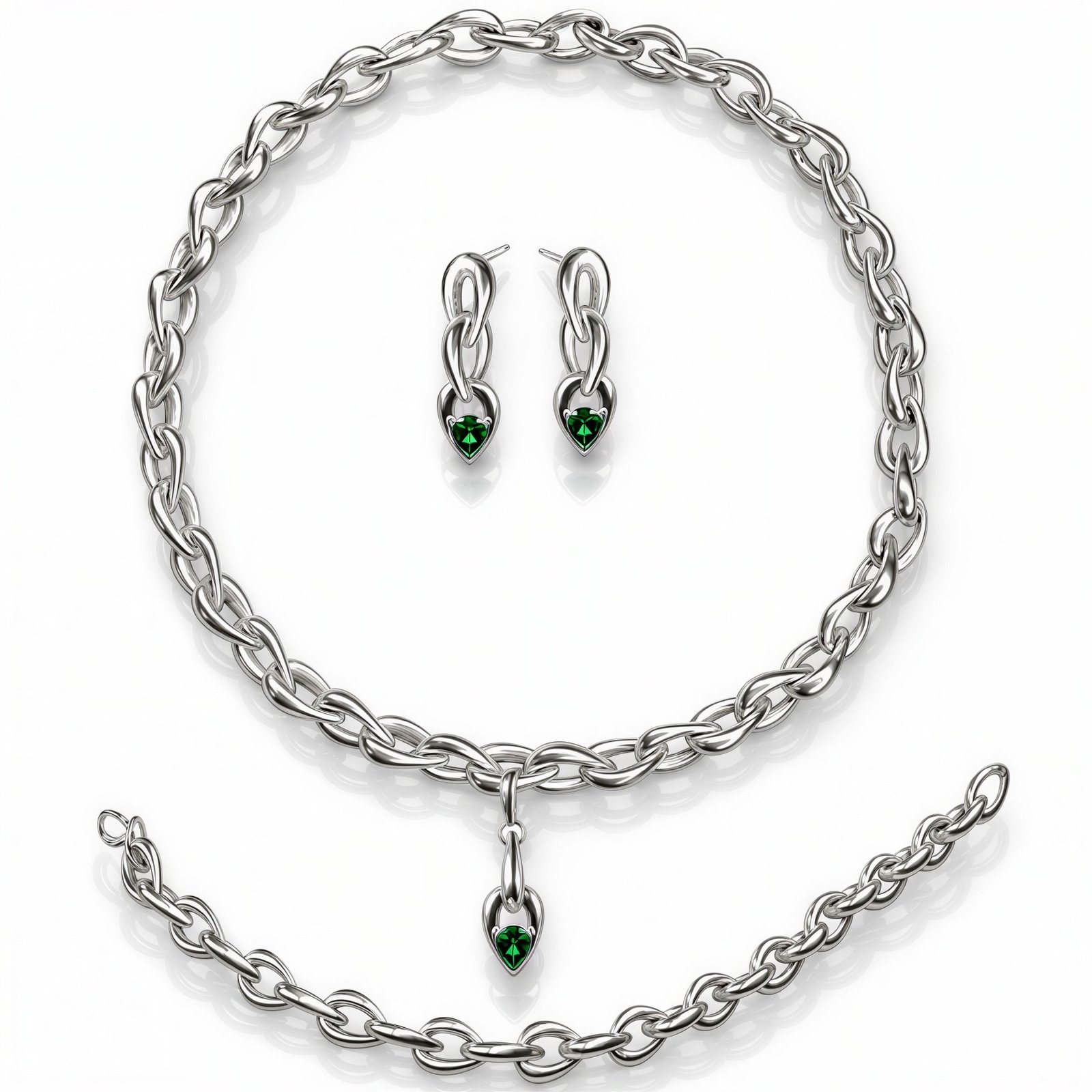 Signature Link Set Black White Gold with Emeralds