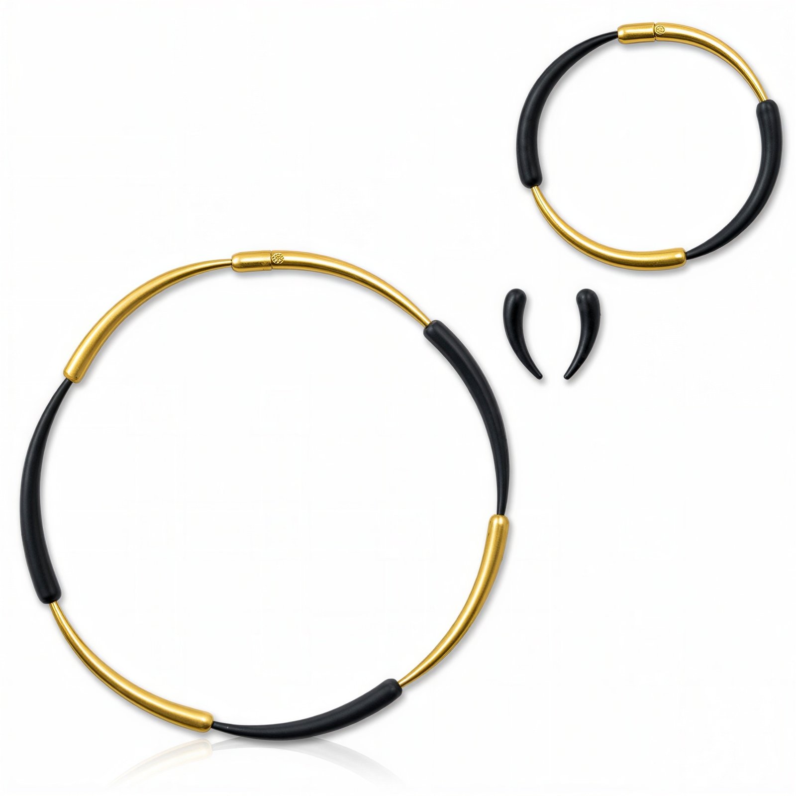Long Teardrop Emblem Set Gold Black Rhodium