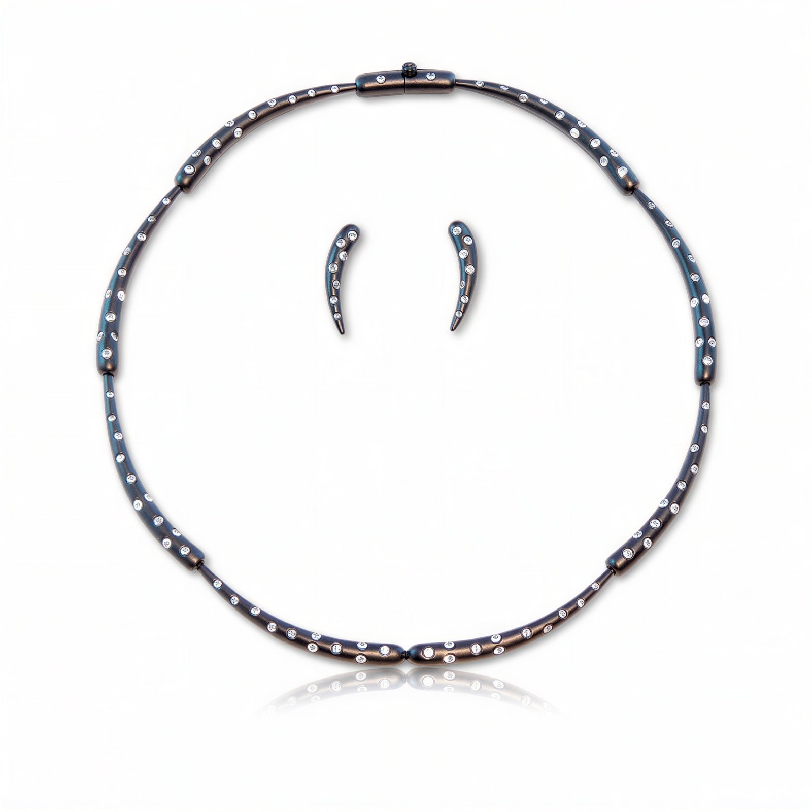 Long Teardrop Pair Black Rhodium with White Diamonds
