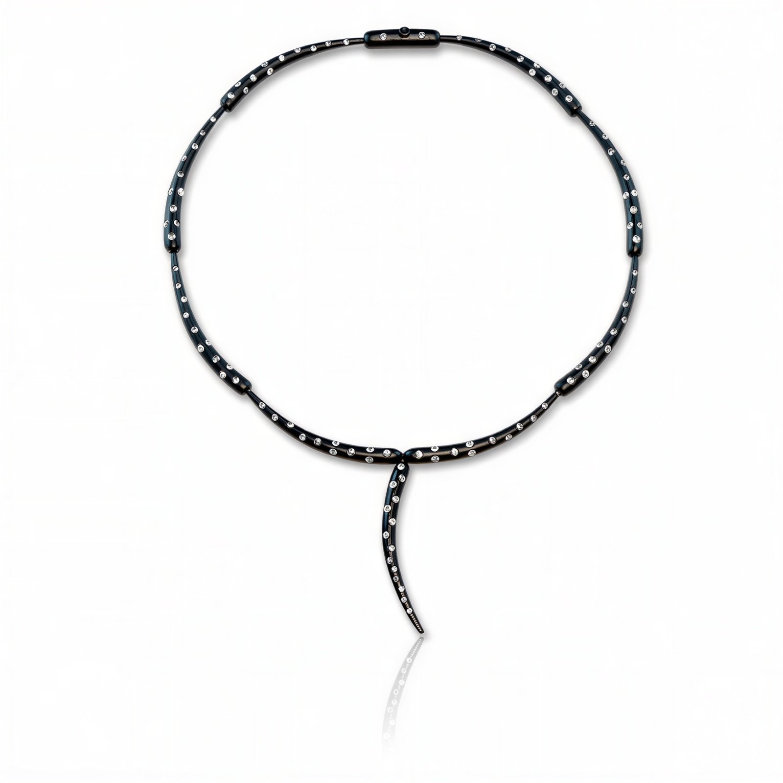 Long Teardrop Necklace Black Rhodium with White Diamonds